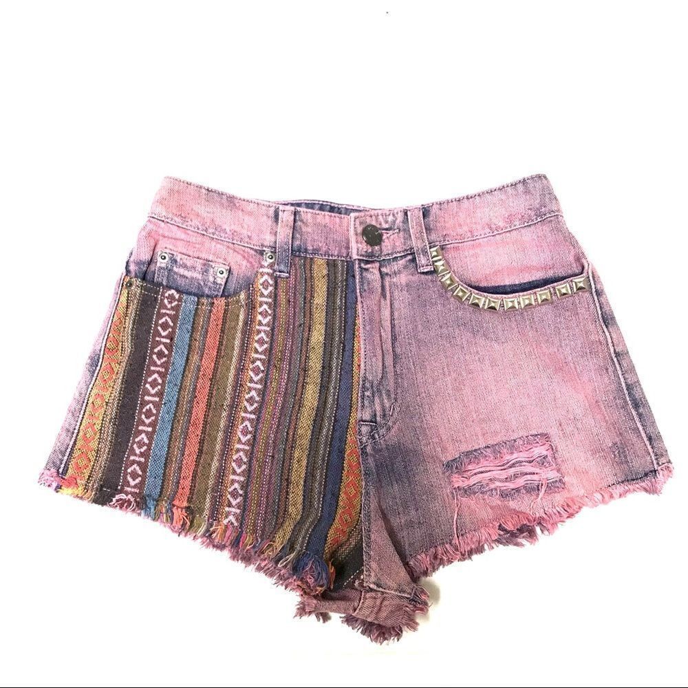 ‎BDG pink tie-dye stud detail high-rise Dree Cheeky denim shorts 26